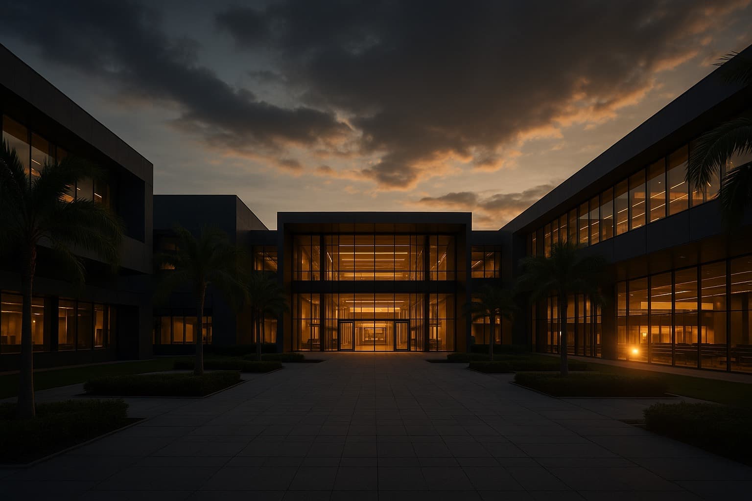 The FJU Business School campus at dusk
